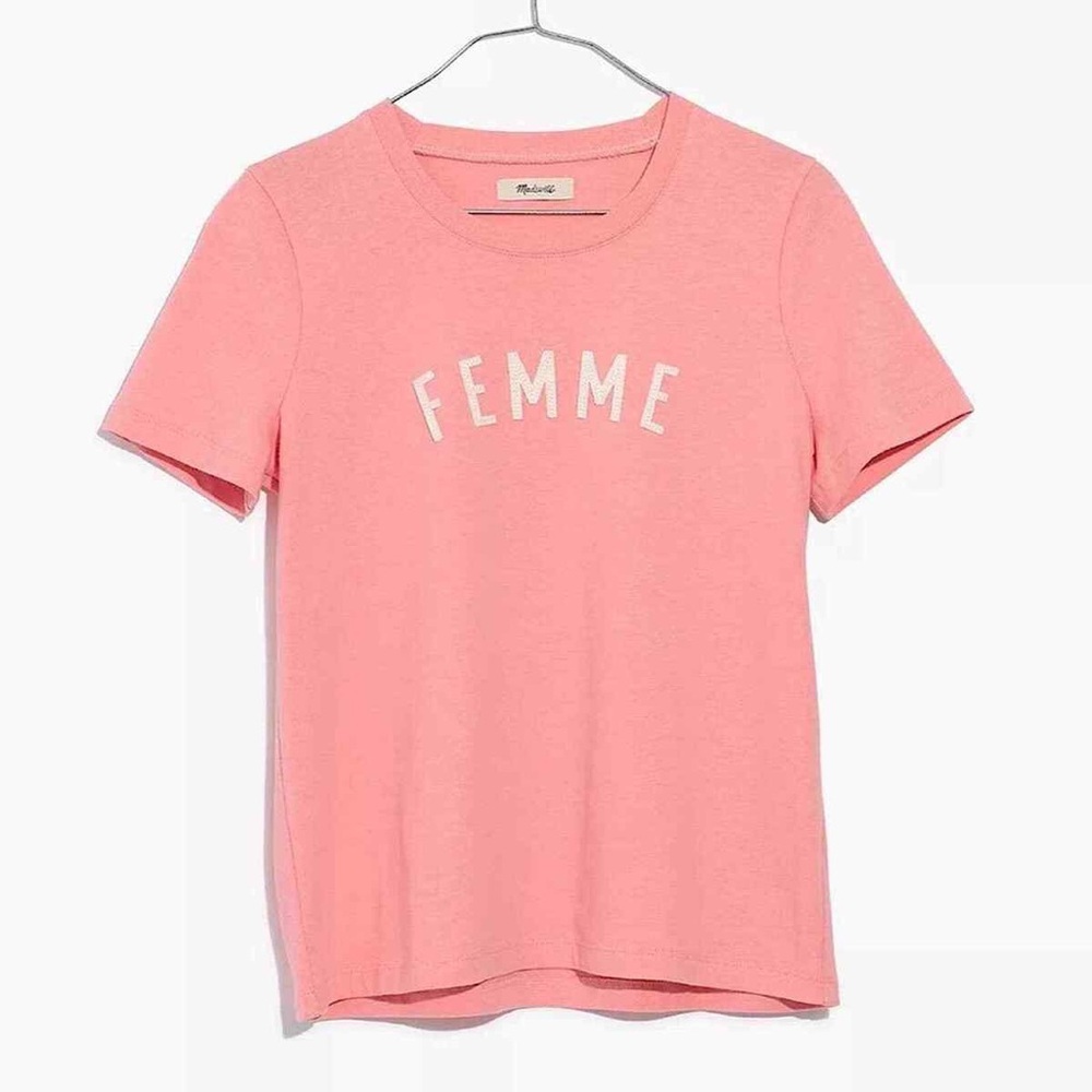 Madewell Pink Femme Shirt with Embroidered Letters